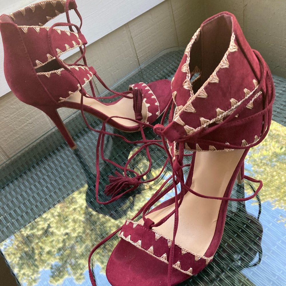 Charlotte Russe Berry suede wrap leg pumps